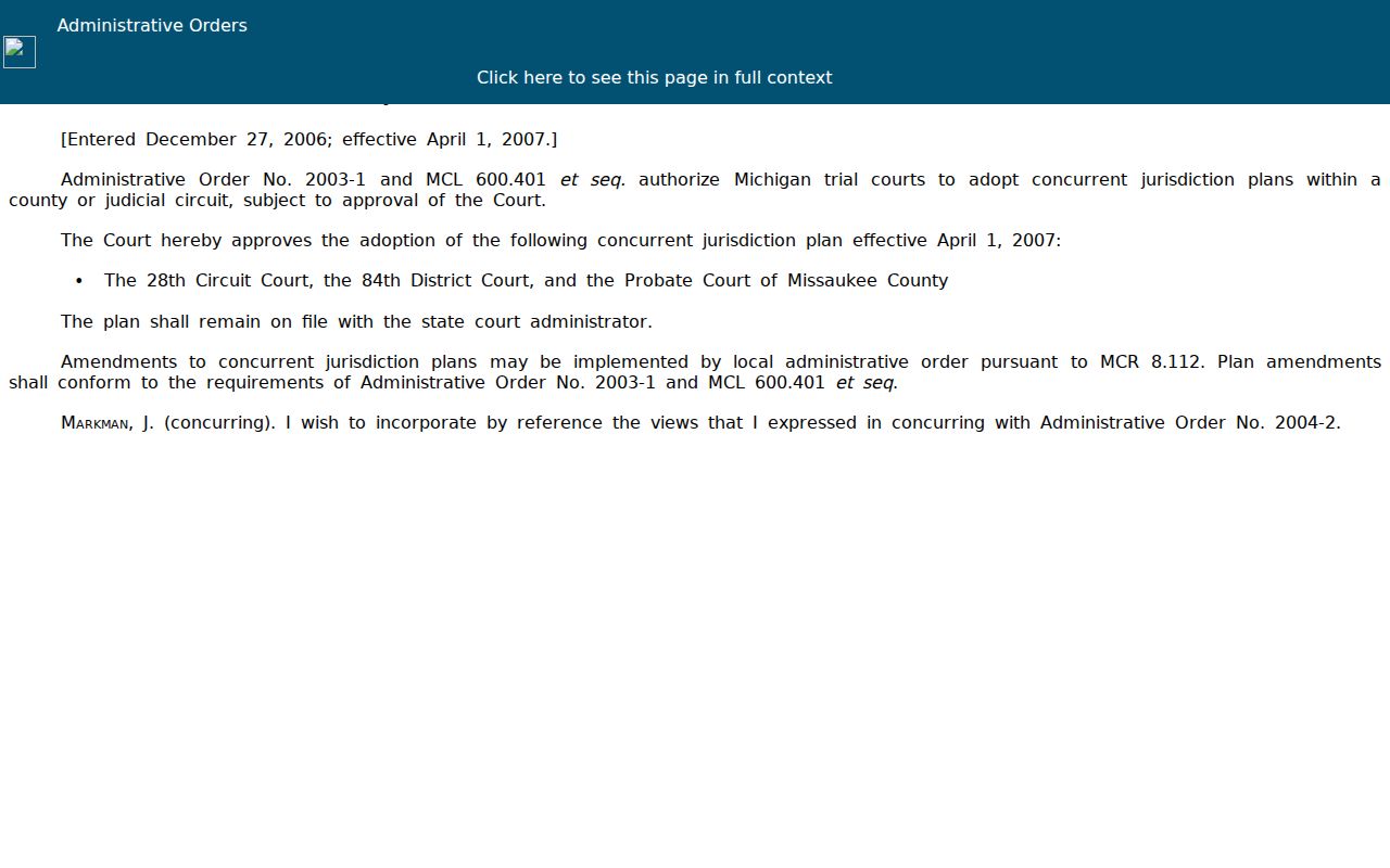 Missaukee County court records access rule source from Michigan courts