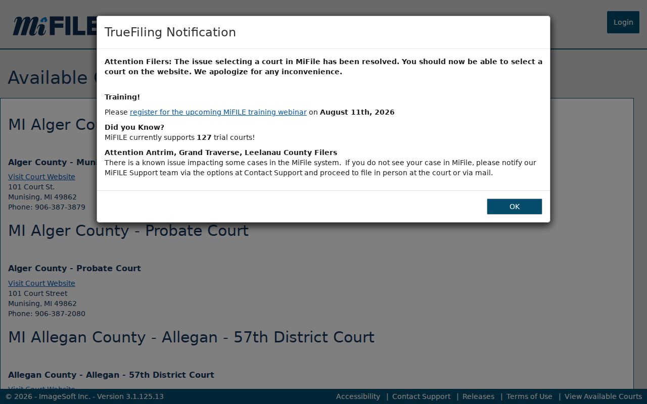 Missaukee County court docket MiFILE available courts listing